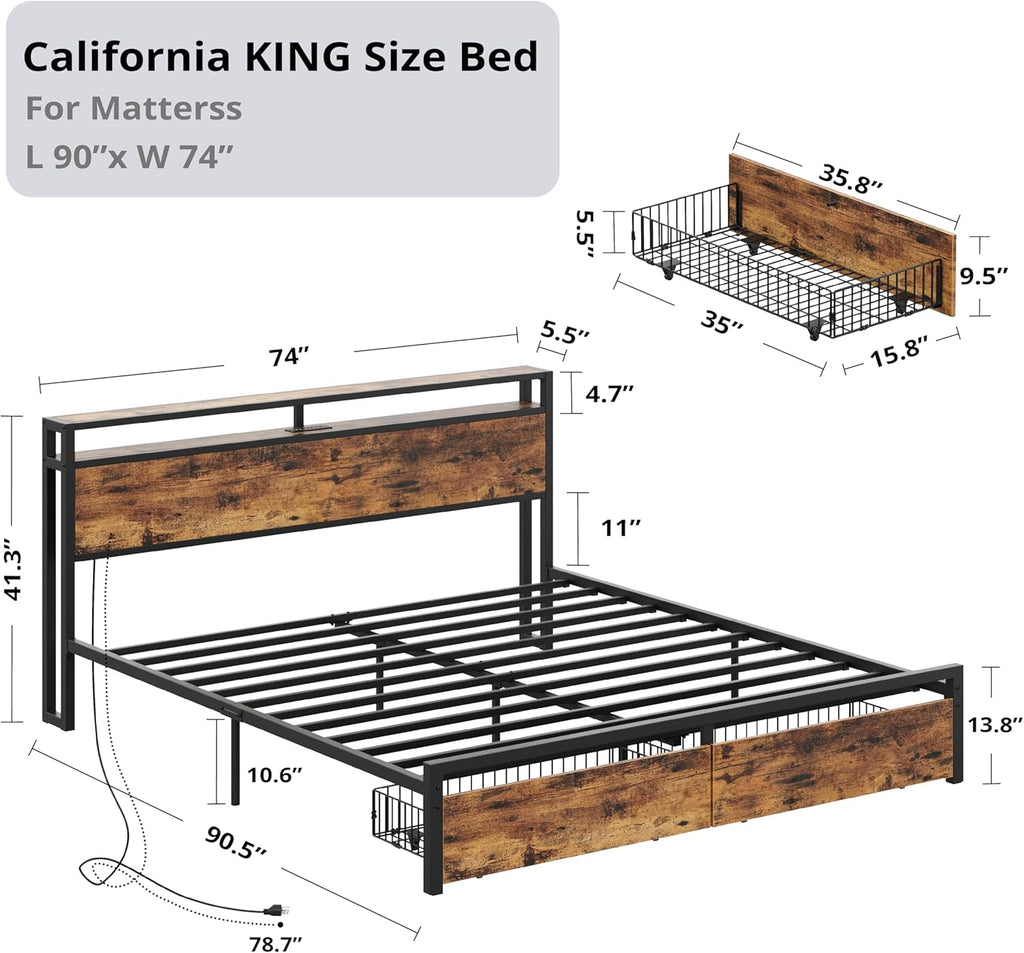 LIKIMIO Storage Retro Bed Frame