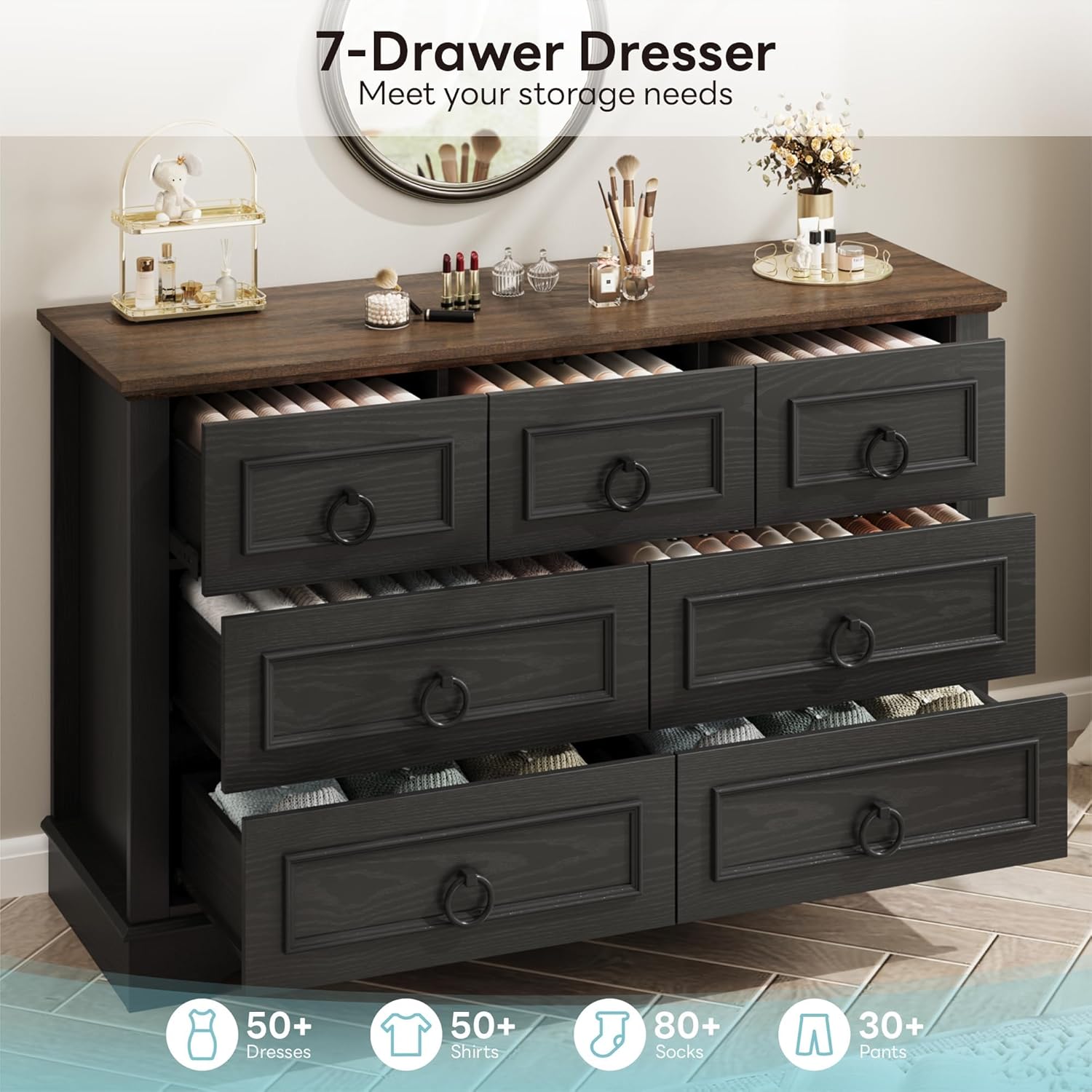 LIKIMIO Wooden 7-Drawer Dresser (47.2")