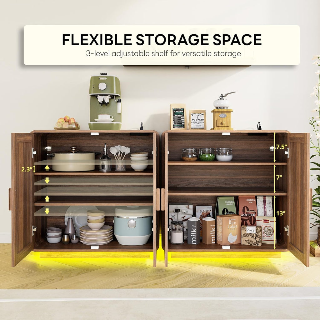 LIKIMIO Rattan Cabinet with LED Lights & Power Outlet, Vintage Brown