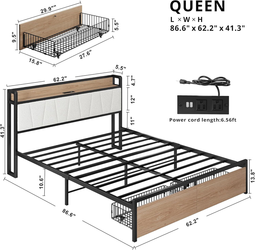 LIKIMIO Charging Storage Bed Frame