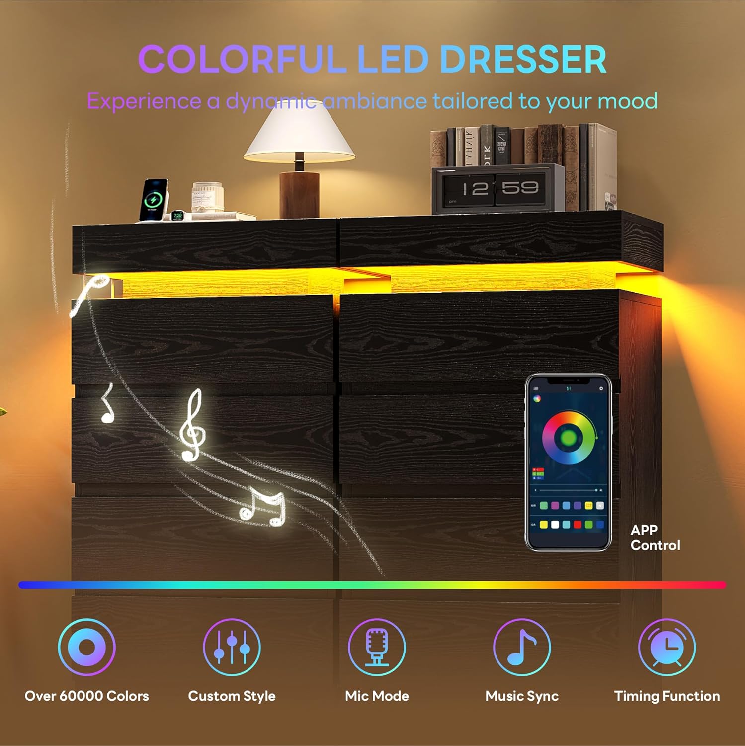 LIKIMIO Wooden 5 Drawer Tallboy (54")