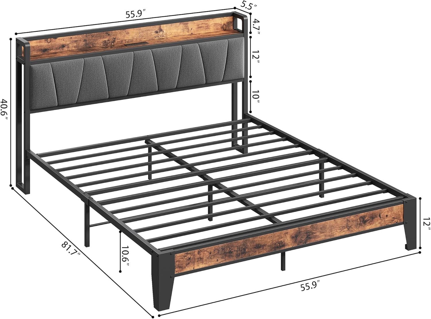 LIKIMIO Full Bed Frame, Storage Headboard with Charging Station