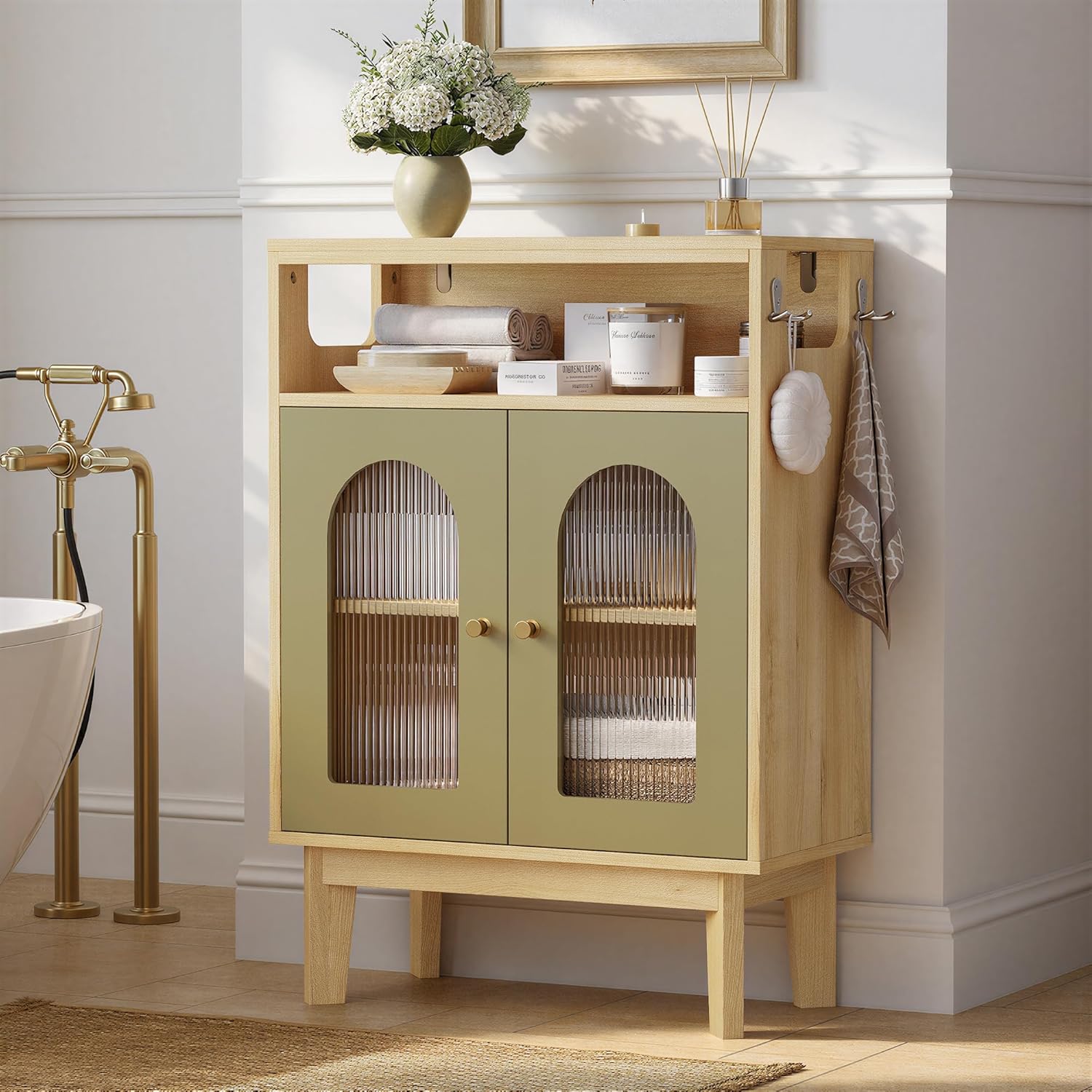 LIKIMIO Bathroom Storage Cabinet, Small Cabinet with 2 Doors and Adjustable Shelf