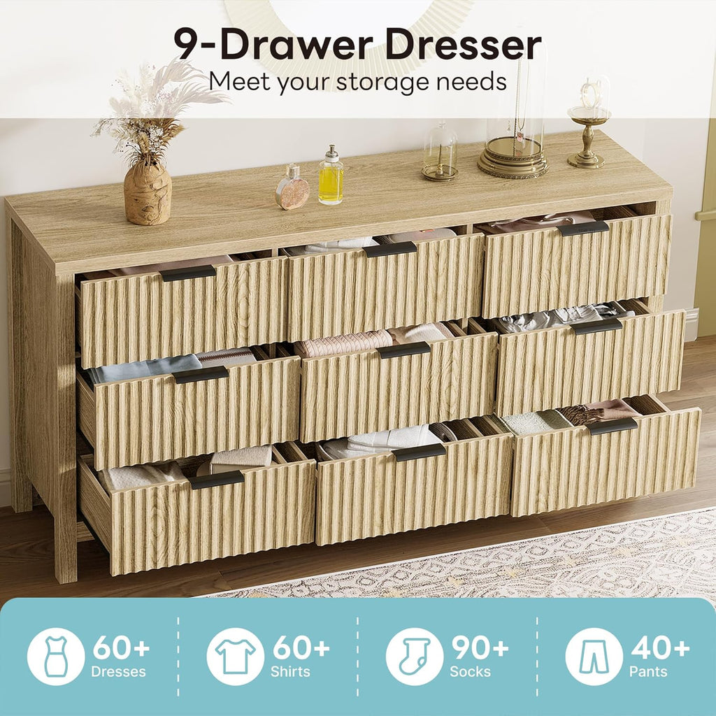 LIKIMIO 9-Drawer Wooden Drawer Dresser (59”)