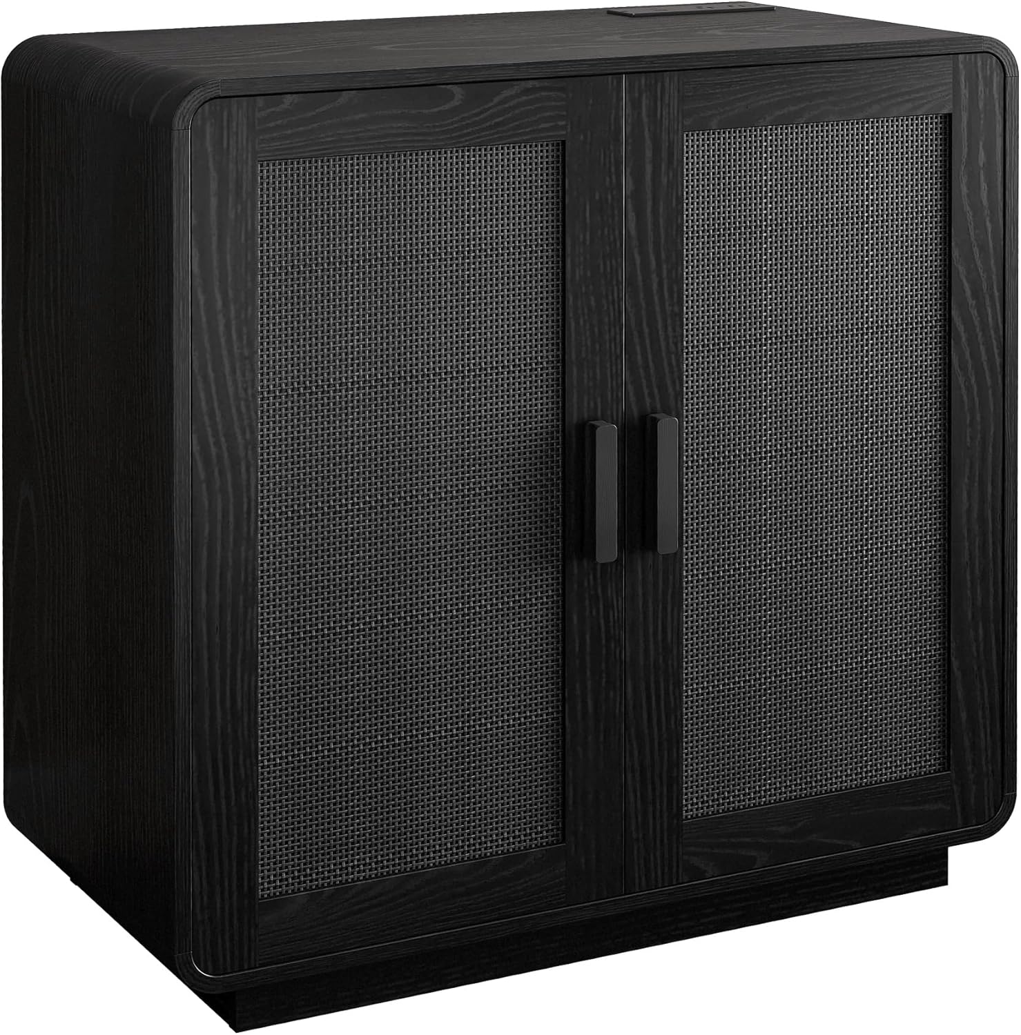 LIKIMIO Rattan Cabinet with LED Lights & Power Outlet, Black