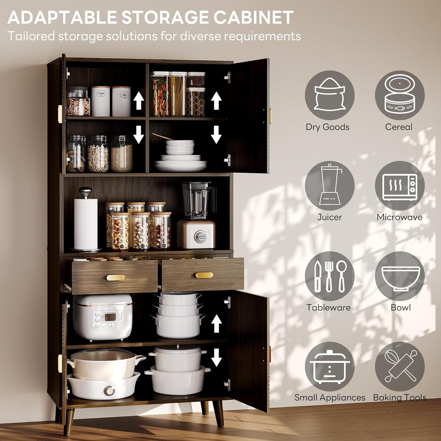 LIKIMIO Adjustable Shelves Pantry Cabinet