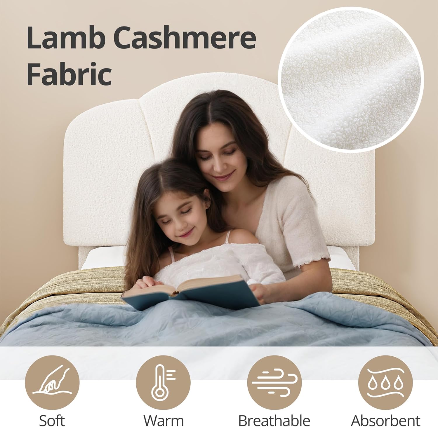 LIKIMIO Lamb Wool Headboard Bed Frame