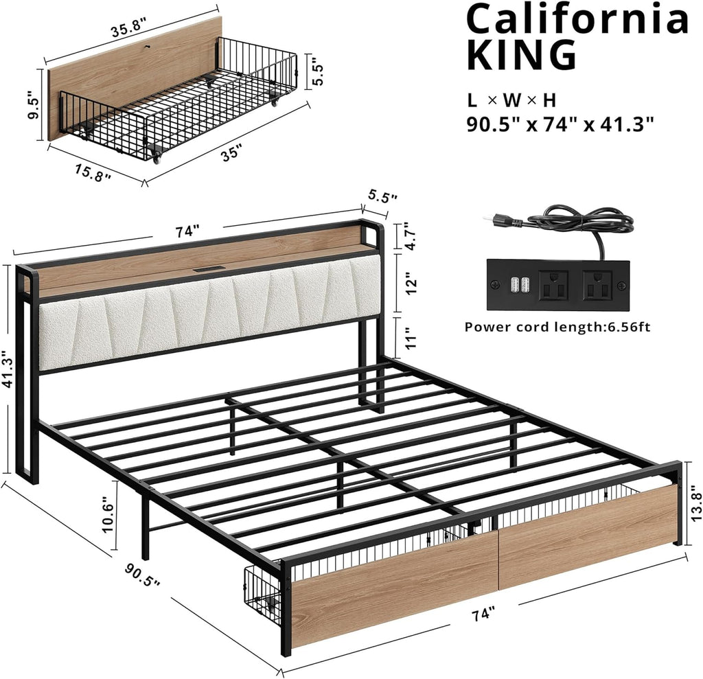 LIKIMIO Charging Storage Bed Frame