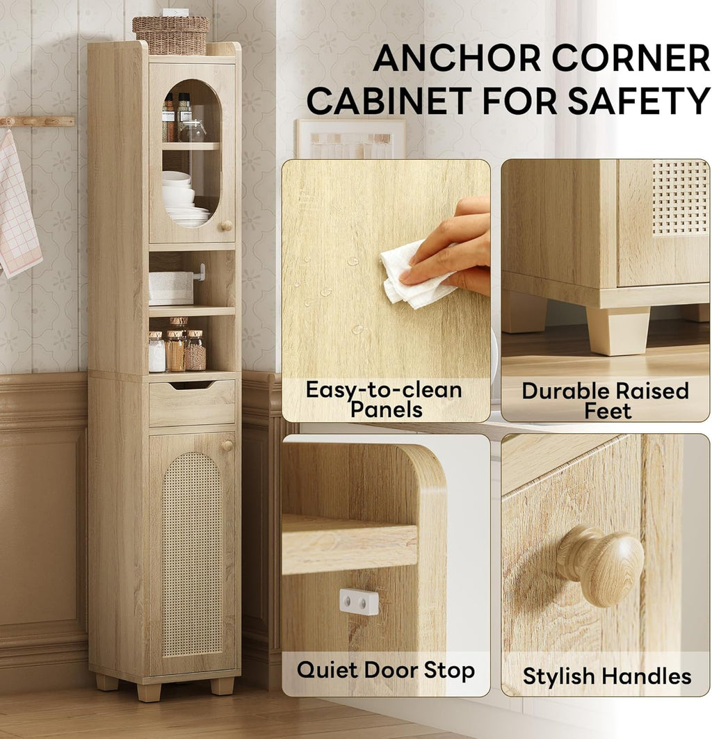 LIKIMIO Slim Freestanding Wooden Wicker Door Storage Cabinte (69 inches)