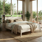 LIKIMIO Queen Size Bed Frame with Storage,  with LED Lights, Light Gray Oak