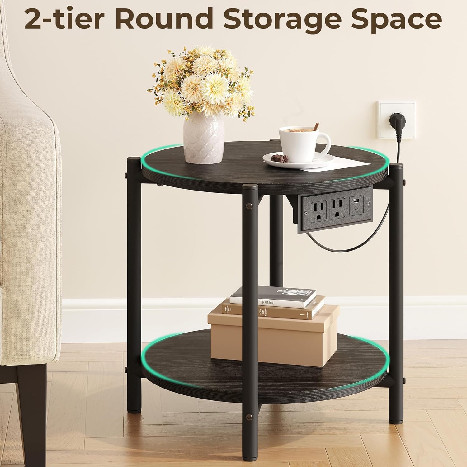 LIKIMIO 2-Tier Round End Table （15.8“）