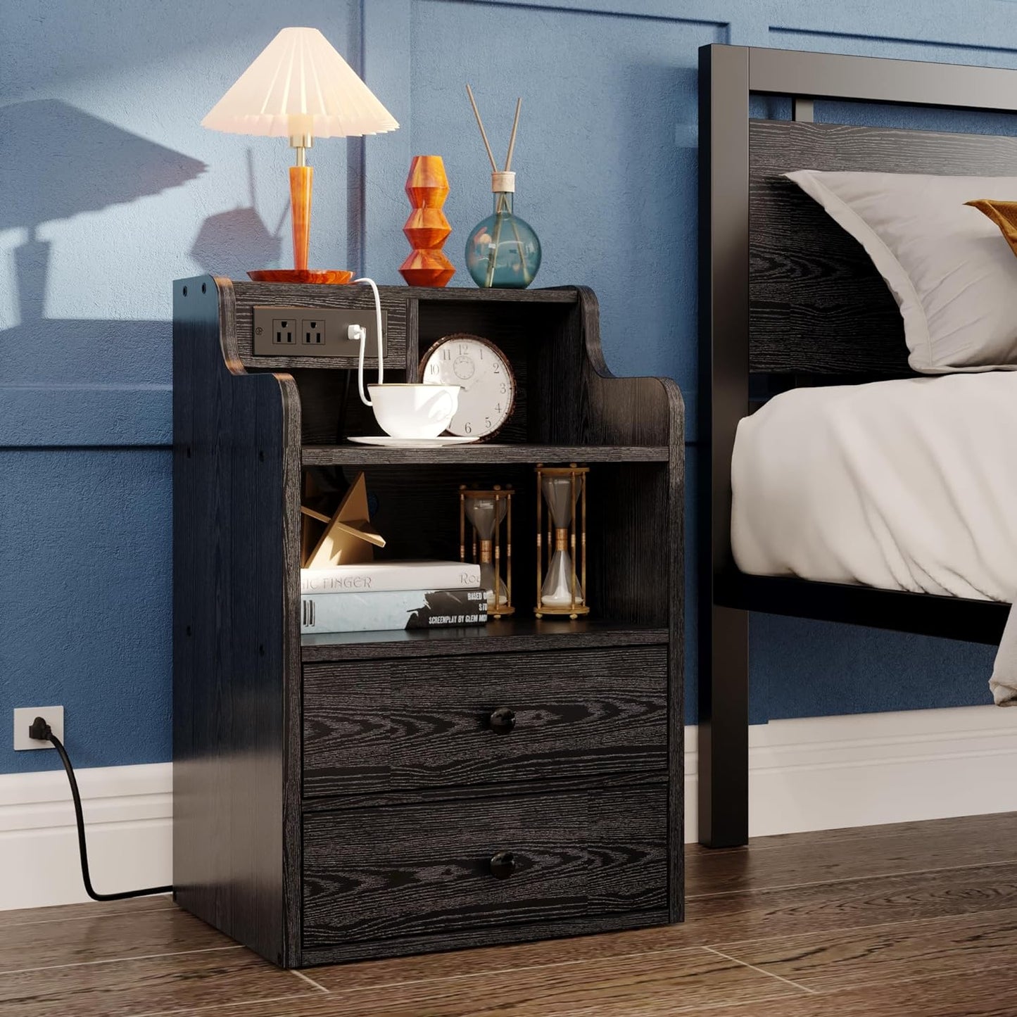 LIKIMIO Nightstand with Charging Station