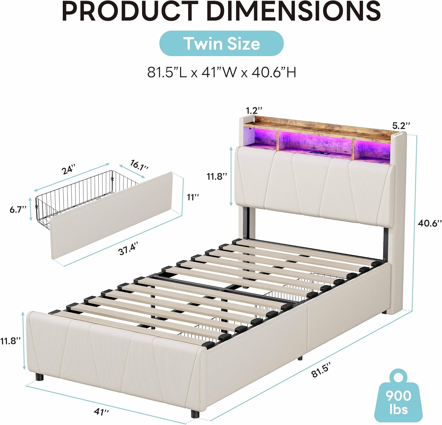 LIKIMIO Single Bed Frame with Storage