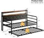 LIKIMIO Twin Daybed with Trundle, 700lbs Capacity, LED Lights & Charging Station, Black