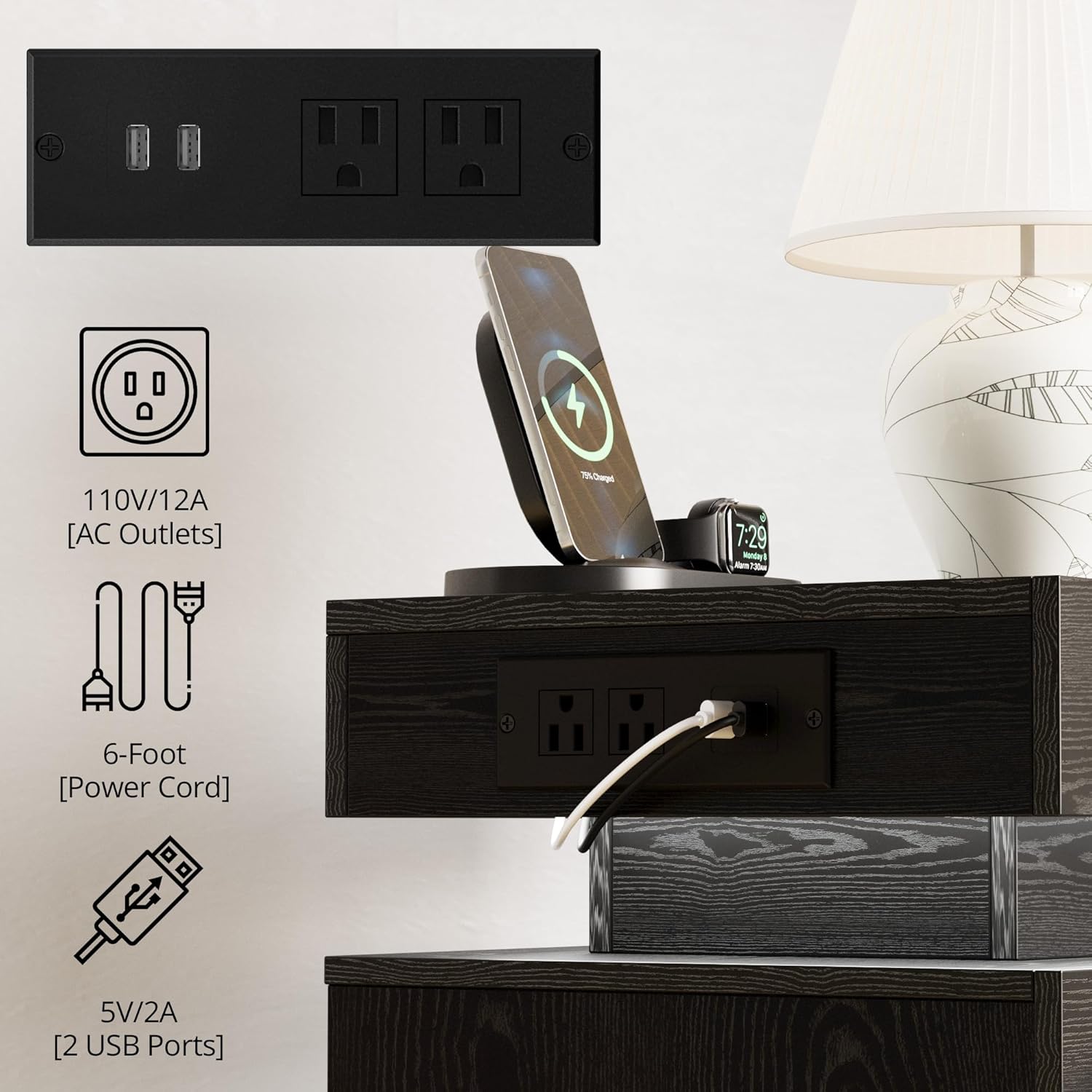 LIKIMIO LED Wood Grain Nightstand