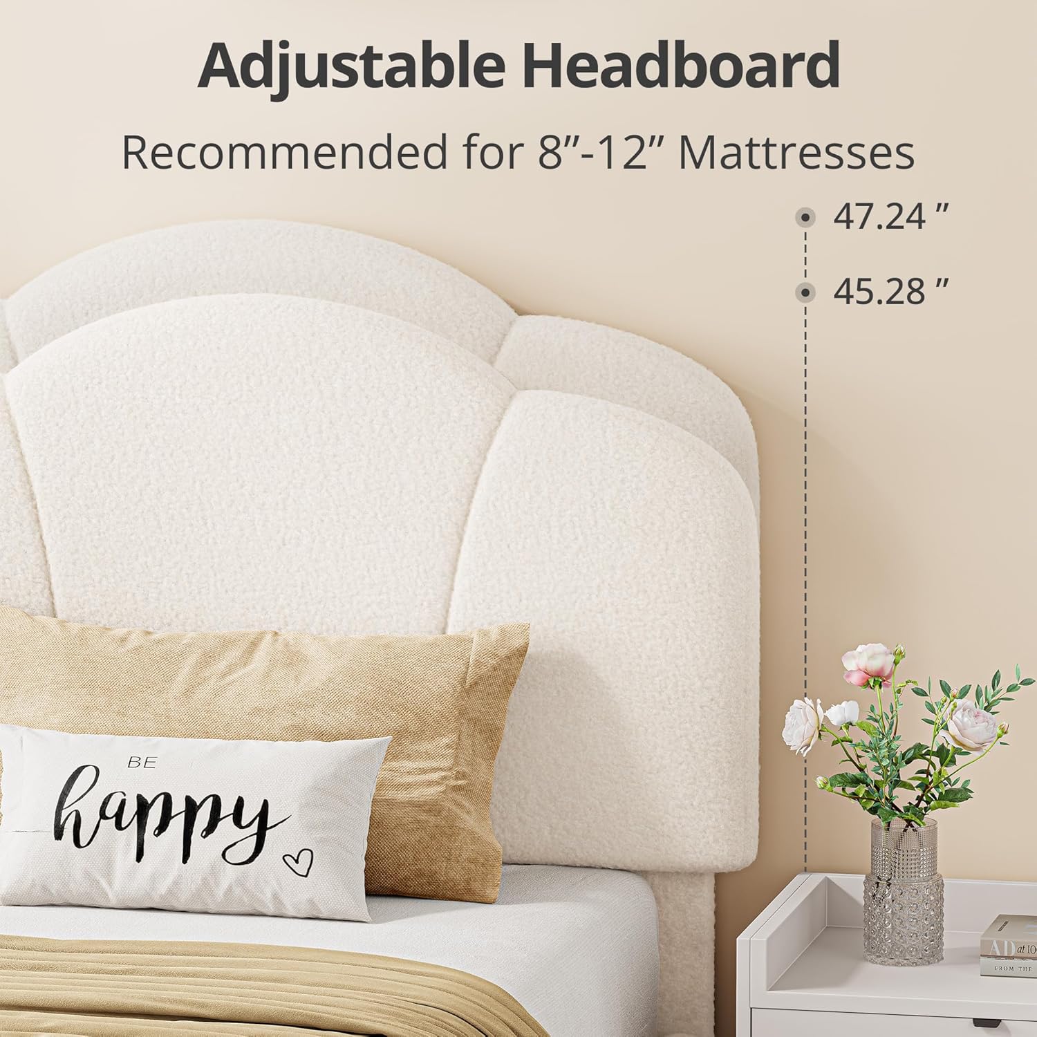 LIKIMIO Lamb Wool Headboard Bed Frame