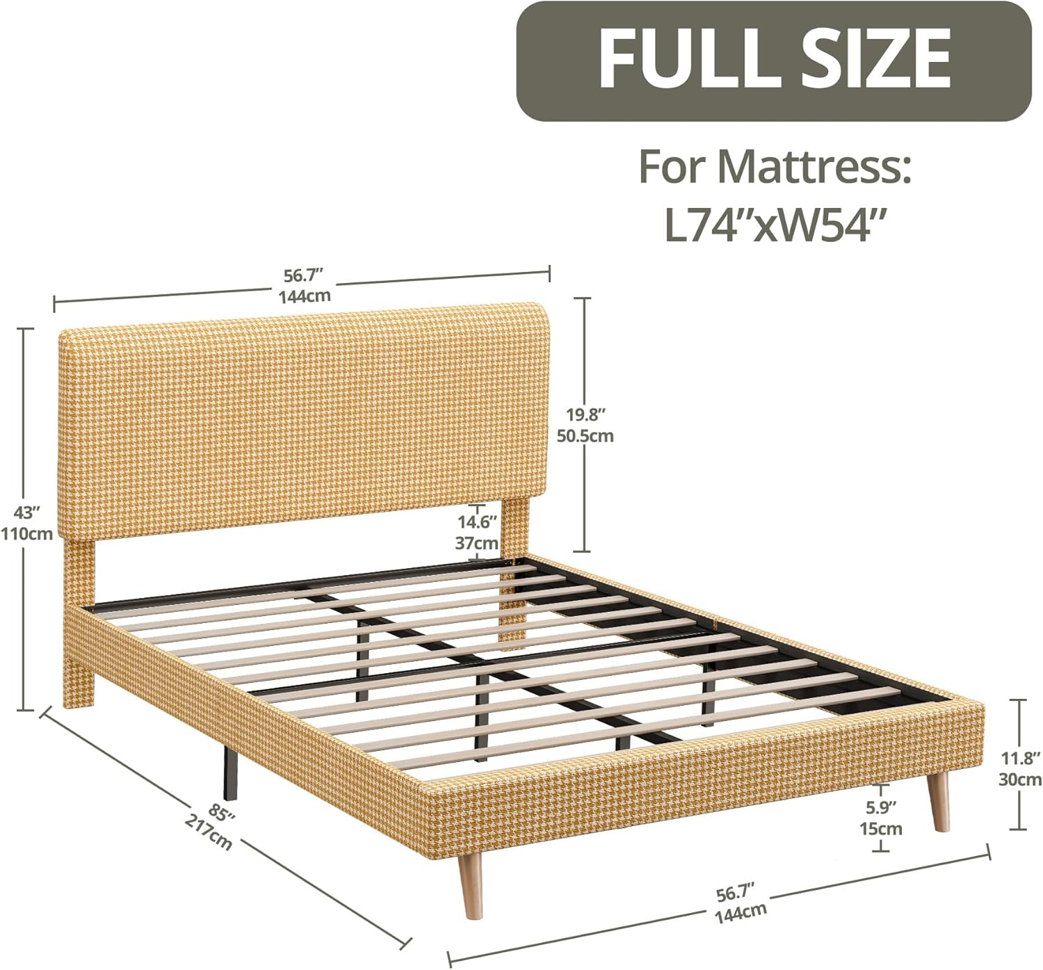 LIKIMIO Wooden Checkered Bed Frame & 100% Cotton Soft Mattress