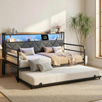 LIKIMIO Twin Daybed with Trundle,  LED Lights & Charging Station, White