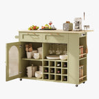 LIKIMIO Kitchen Island on Wheels with Power Outlet & Drop Leaf, Green