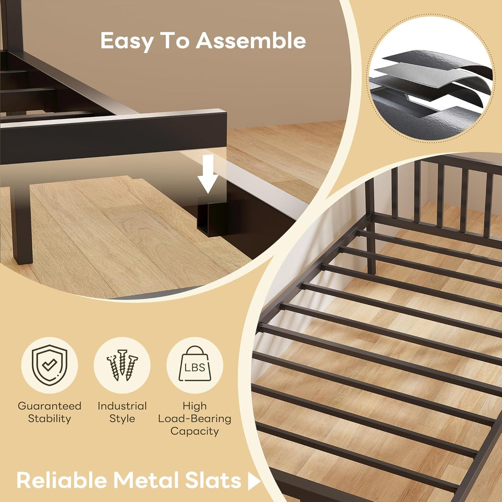 LIKIMIO Twin Daybed with Trundle, DIY House Bed Frame with Raised Headboard & Footboard, Convertible Sofa Bed with Lockable Casters, NO Box Spring Needed, Ideal for Bedroom, Guest Room, Black