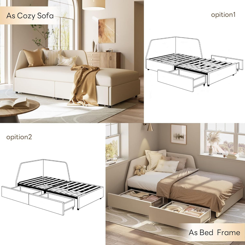 LIKIMIO Premium Modern Upholstered Corner Bed