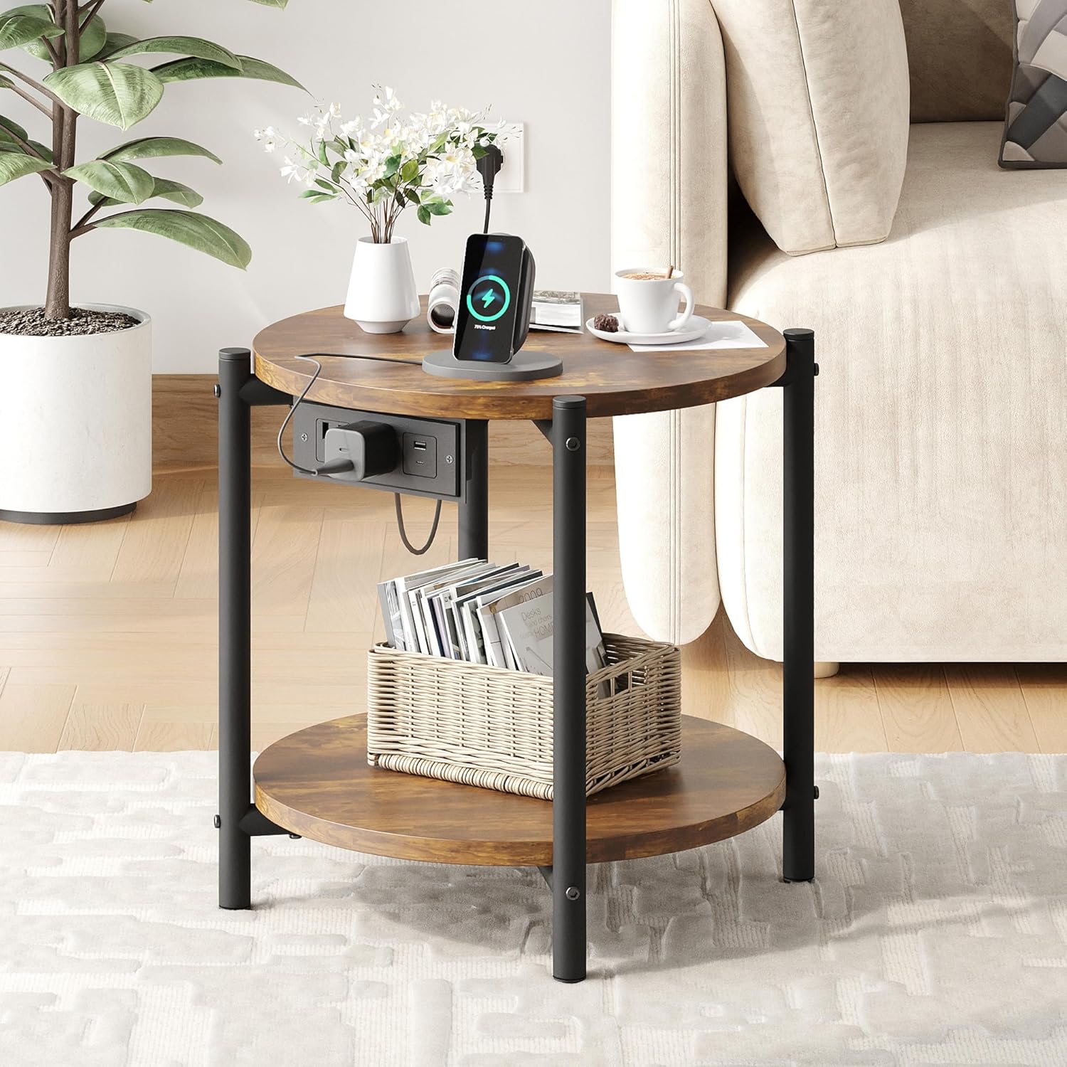LIKIMIO 2-Tier Round End Table