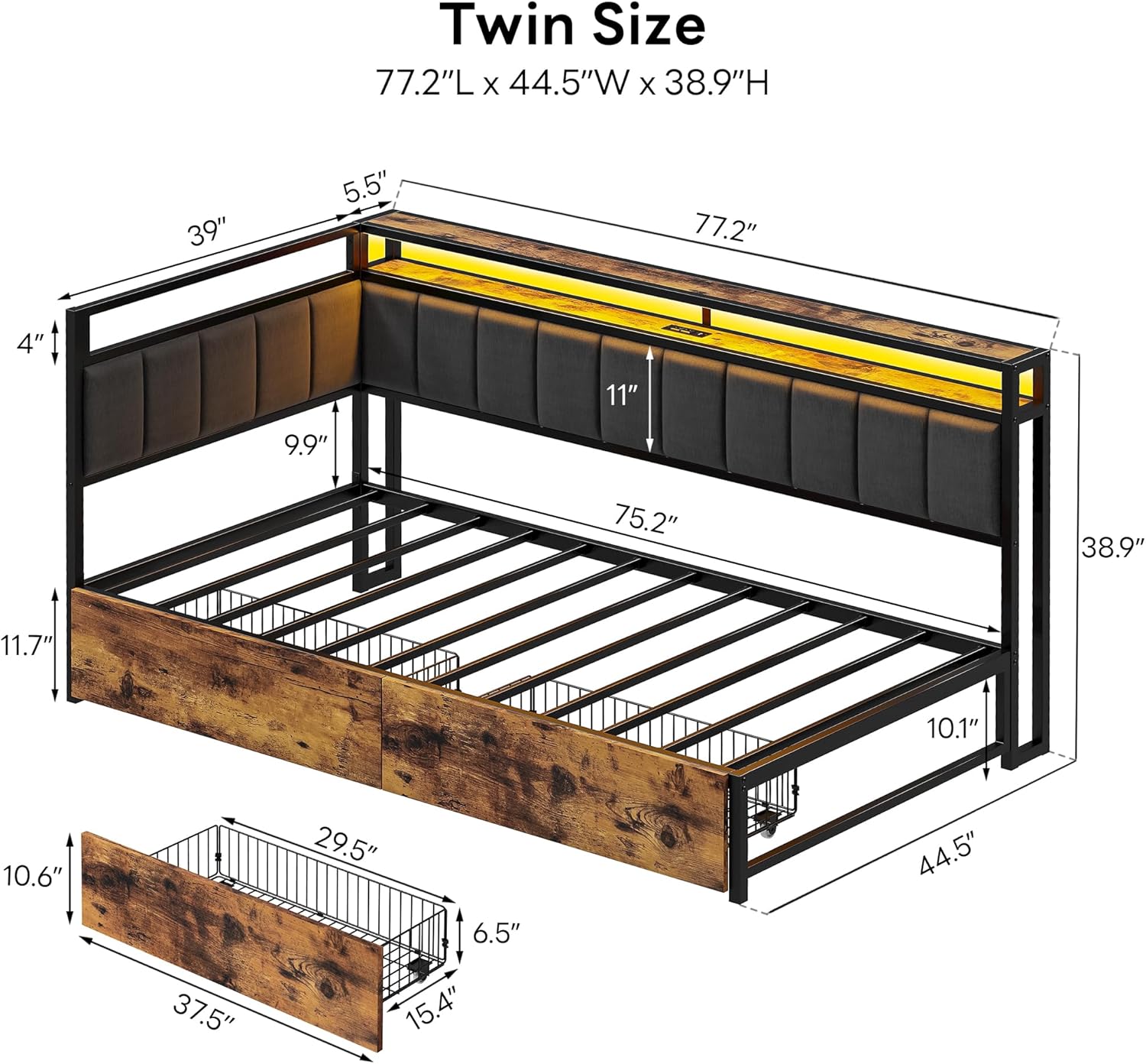 LIKIMIO Fabric Upholstered Fence Corner Bed