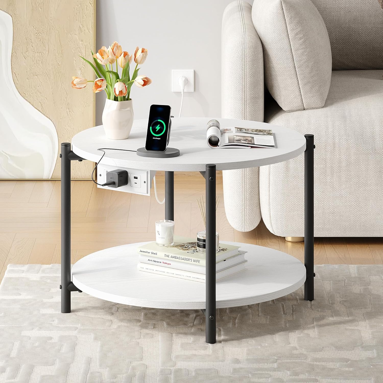 LIKIMIO 2-Tier Round End Table （23.6”）