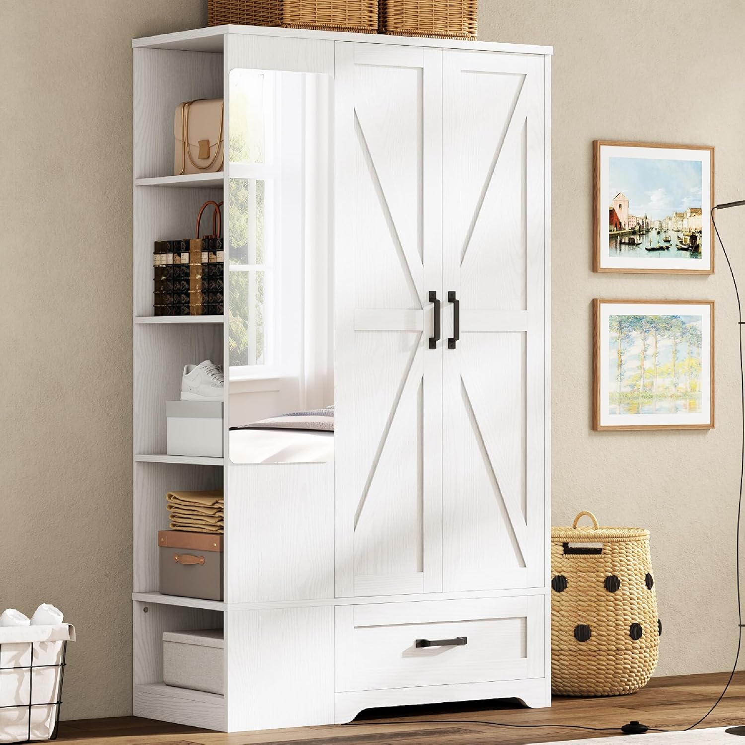 LIKIMIO 70" Armoire Freestanding Wooden Closet Set