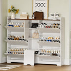 LIKIMIO Flip-Top Drawer & Hidden Stool Shoe Cabinet (63")