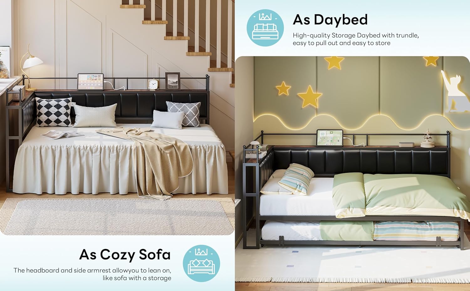 LIKIMIO L-Shaped Trundle Corner Bed