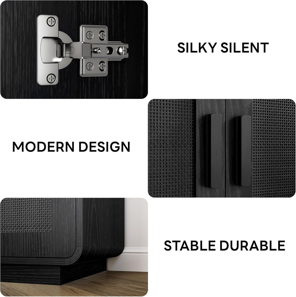 LIKIMIO Rattan Storage Cabinet with LED Lights & Power Outlet, Black