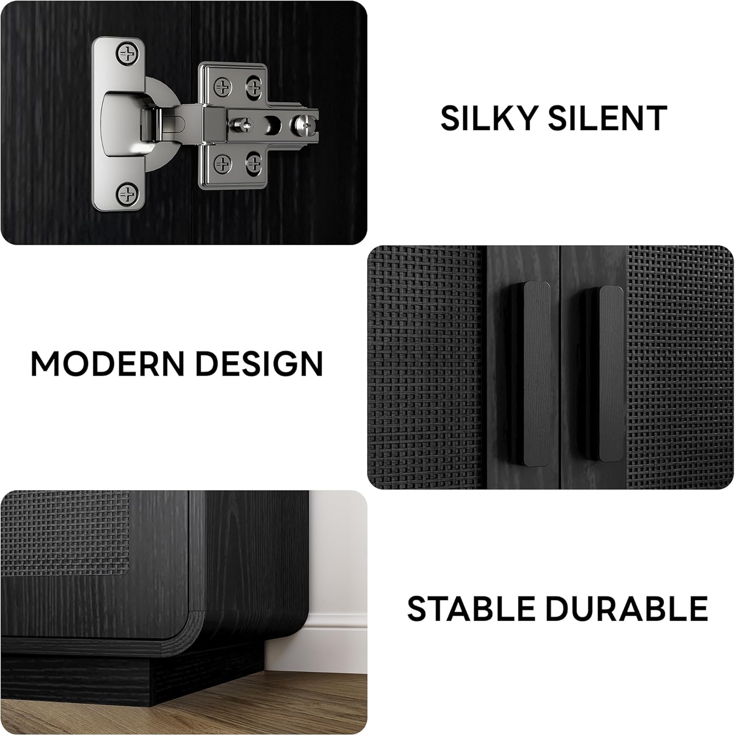 LIKIMIO Rattan Storage Cabinet with LED Lights & Power Outlet, Black