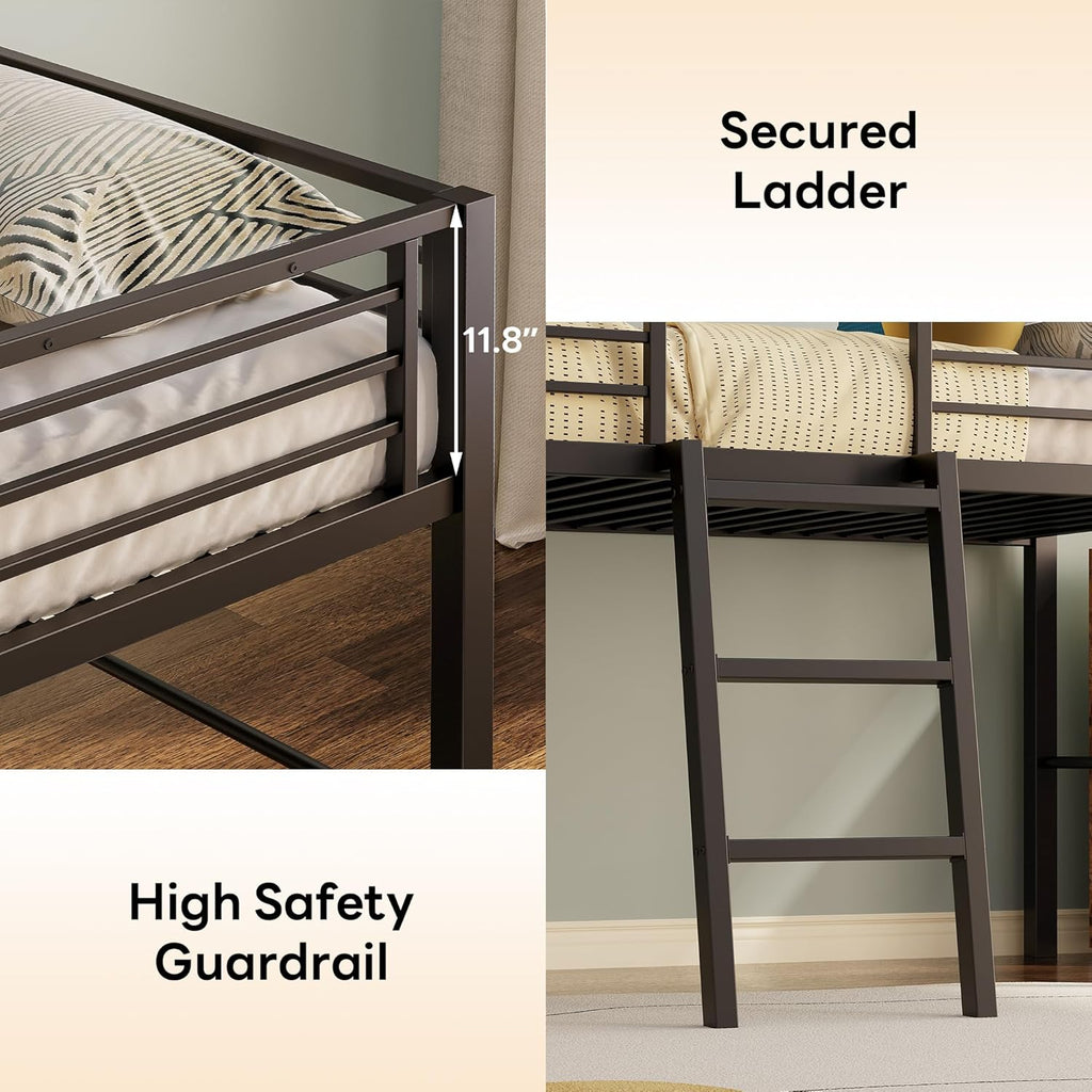 LIKIMIO Low Loft Bed with 2 Storage Vabinets