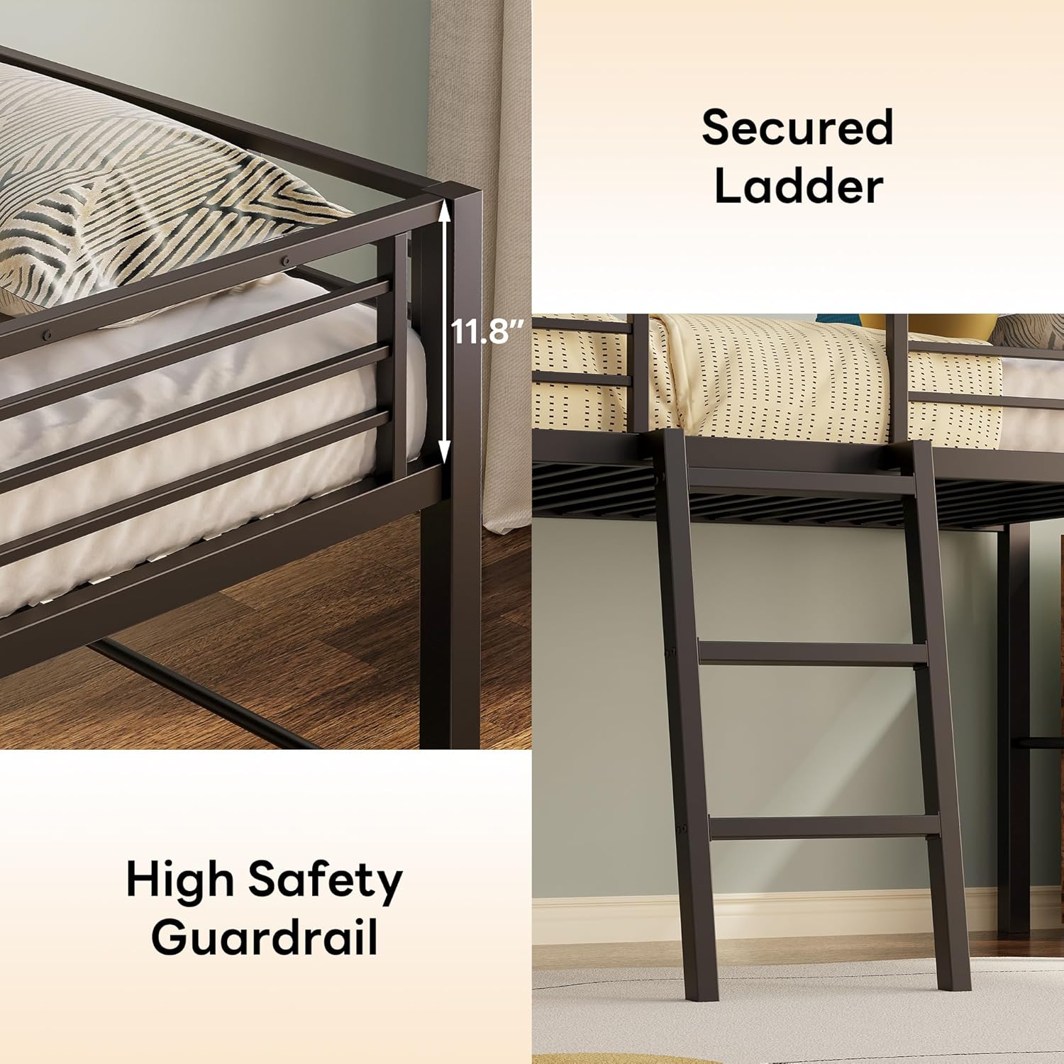 LIKIMIO Low Loft Bed with 2 Storage Vabinets