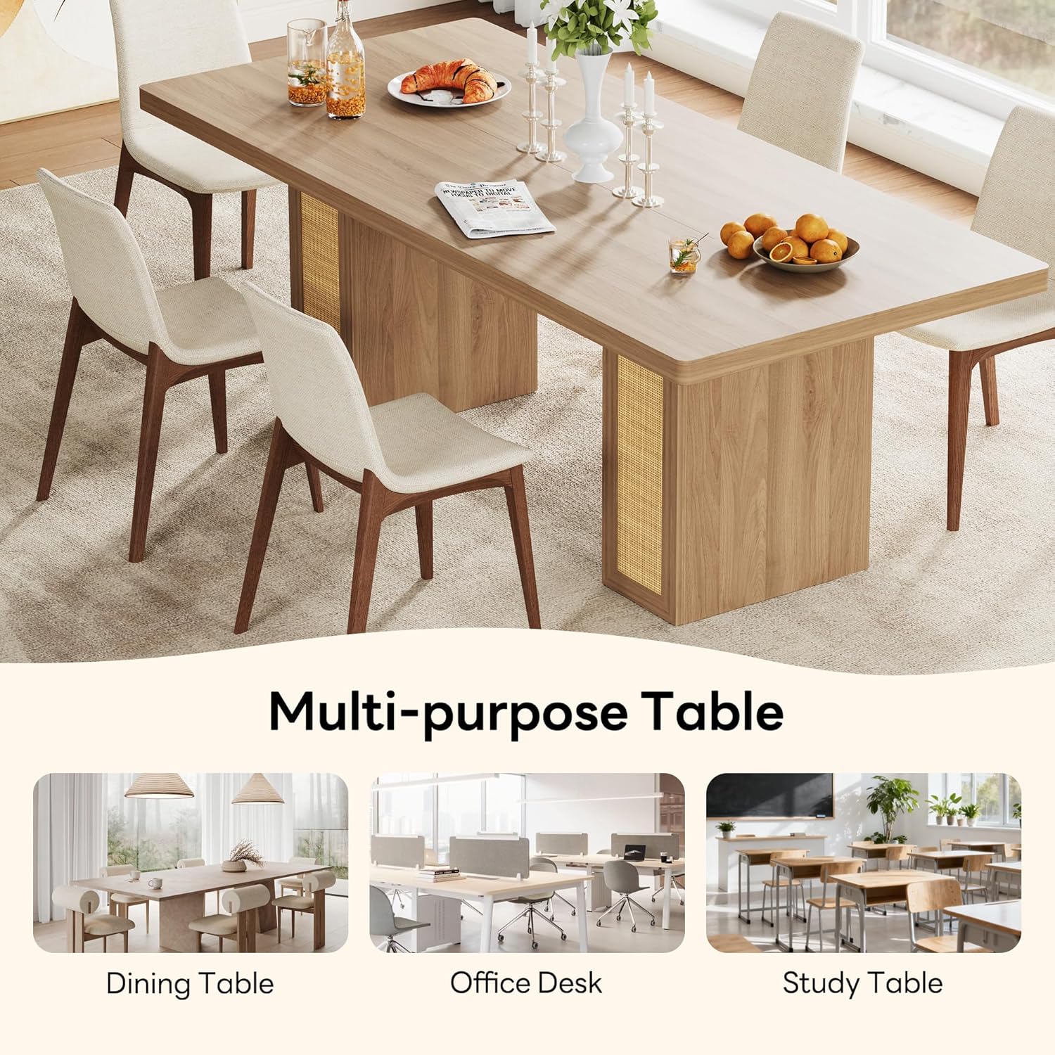 LIKIMIO Modern Woven Rattan Dining Table（78.7”） – Likimio