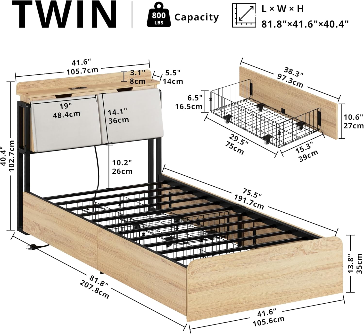 LIKIMIO Camas Hidden Storage Bed Frame