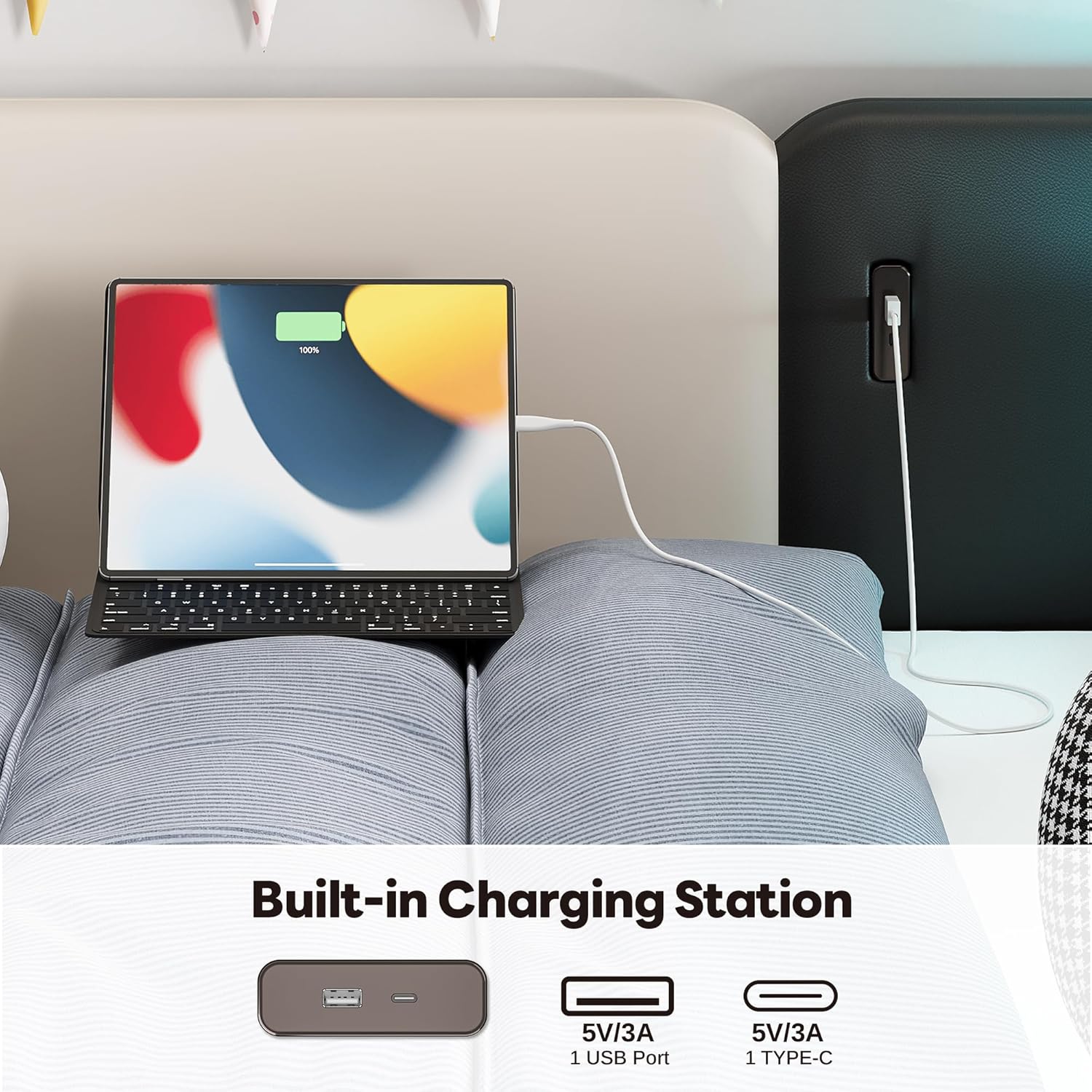 LIKIMIO Leather Corner Bed