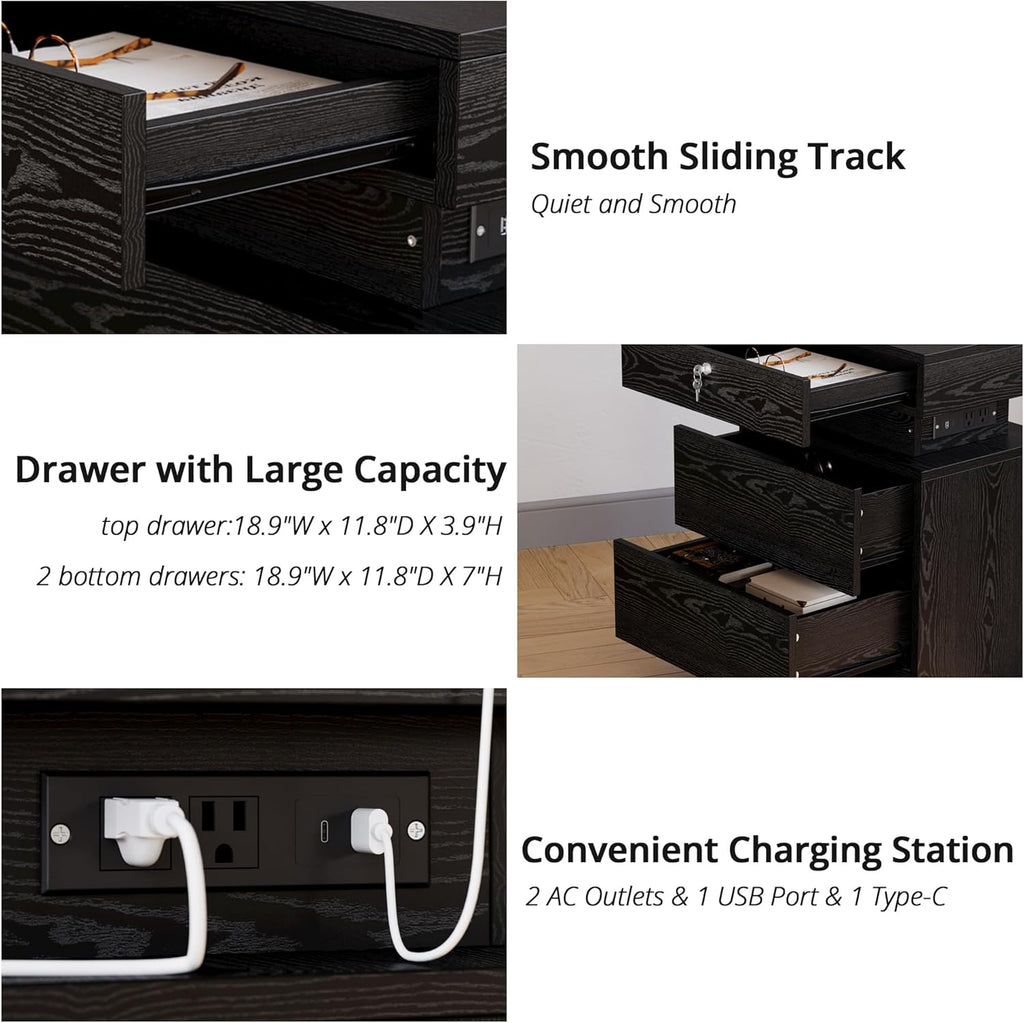 LIKIMIO Nightstand with Lock