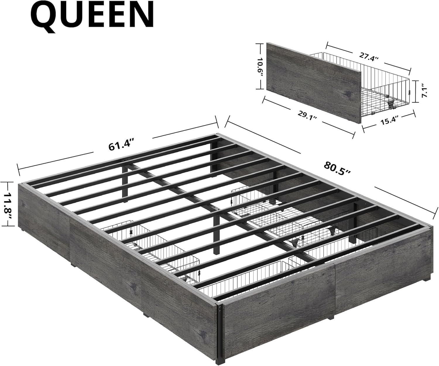 LIKIMIO Metal Bed Frame with Storage