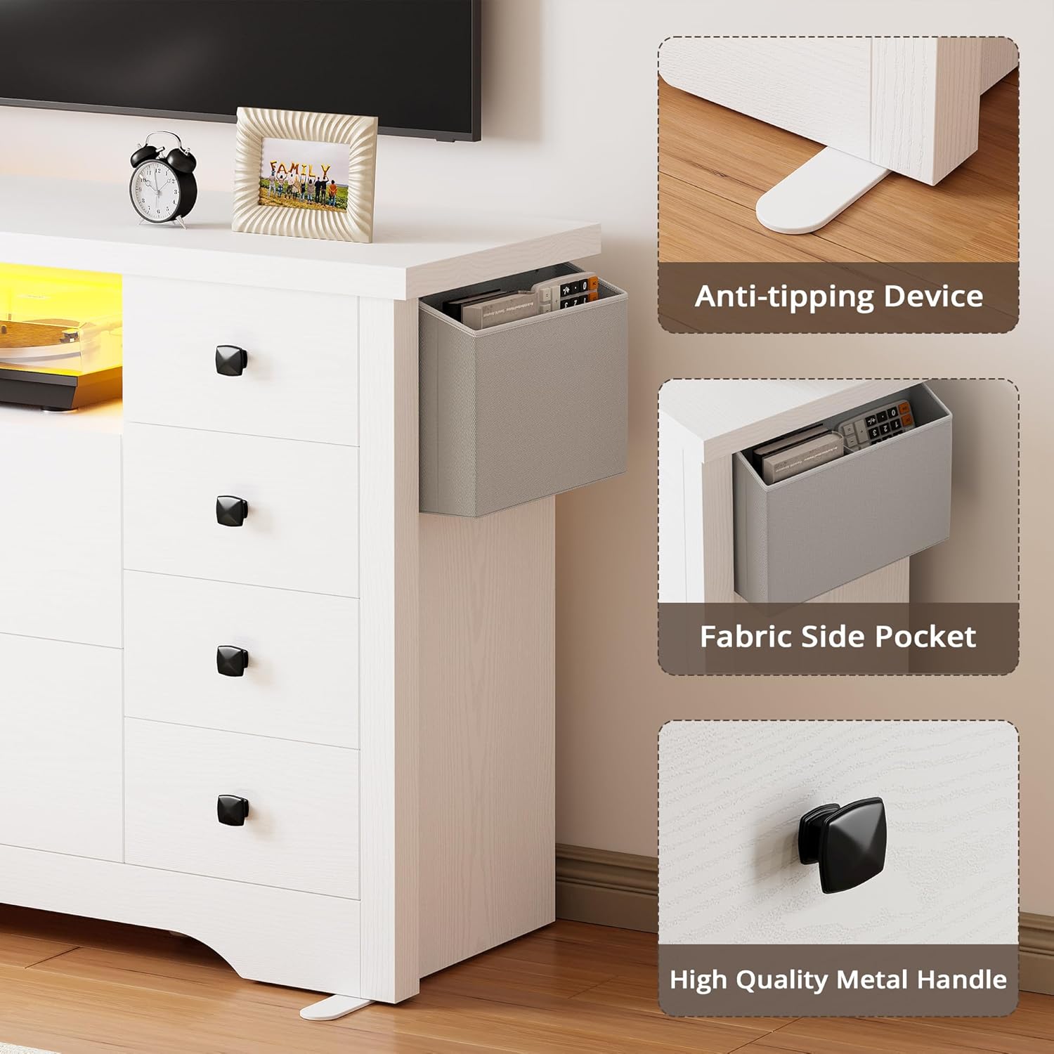 LIKIMIO Fabric Side Pocket & Wooden 10-Drawers Dresser