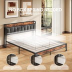 LIKIMIO Full Bed Frame, Storage Headboard with Charging Station