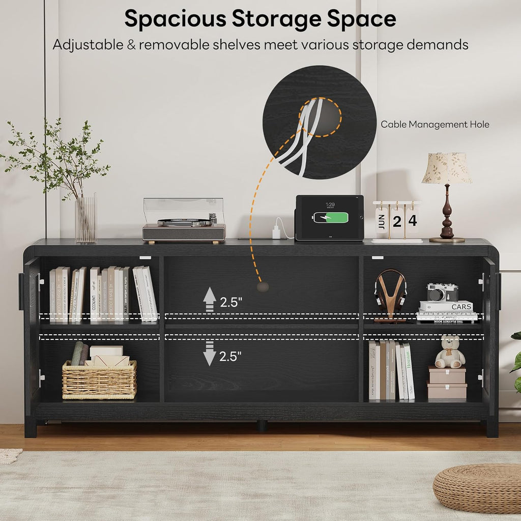 LIKIMIO TV Stand with Power Outlet for TVs up to 65", Black