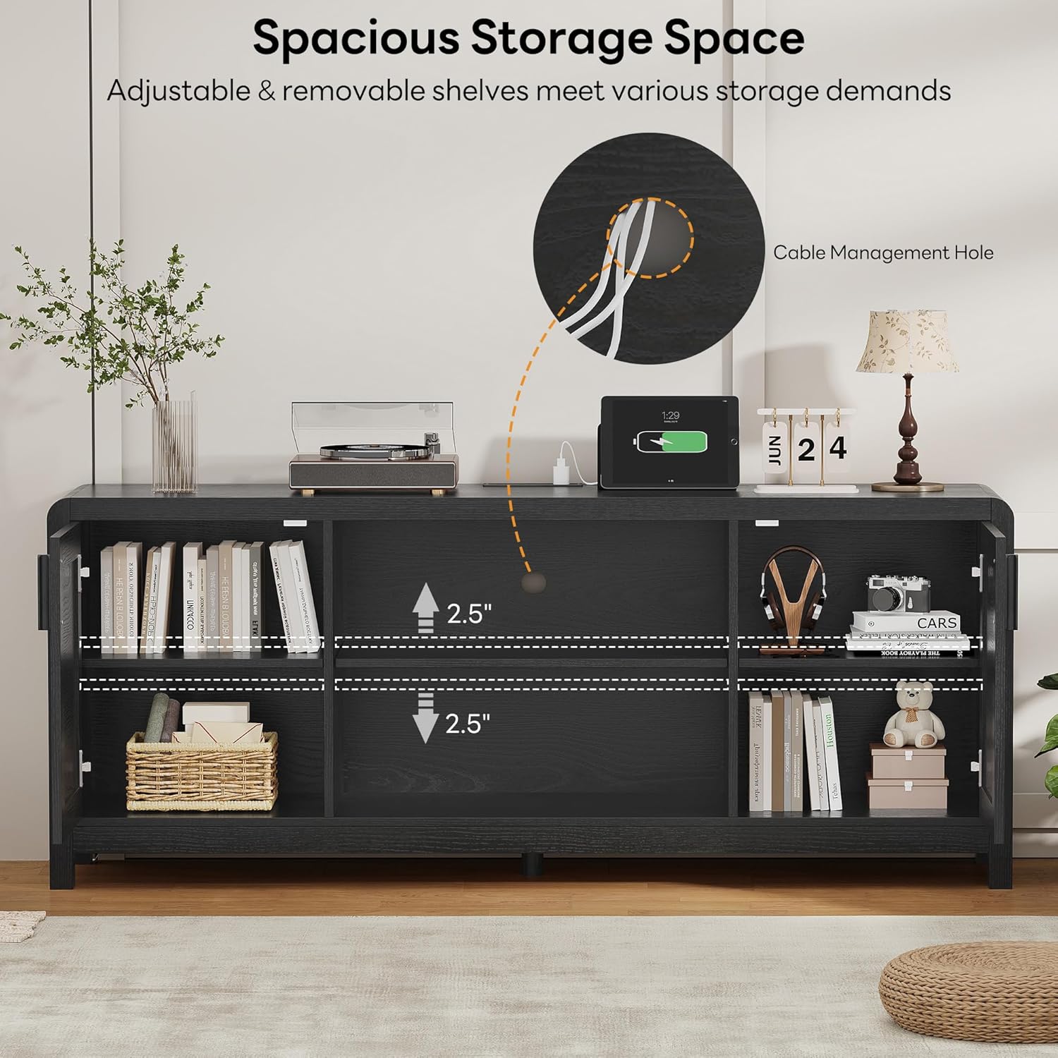 LIKIMIO TV Stand with Power Outlet for TVs up to 65", Black