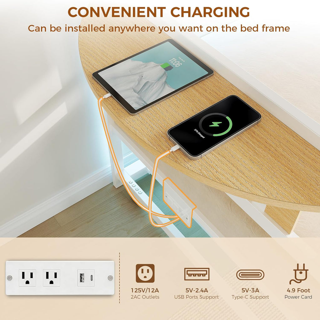 LIKIMIO Daybed with Trundle,  LED Lights and Charging Station,  White