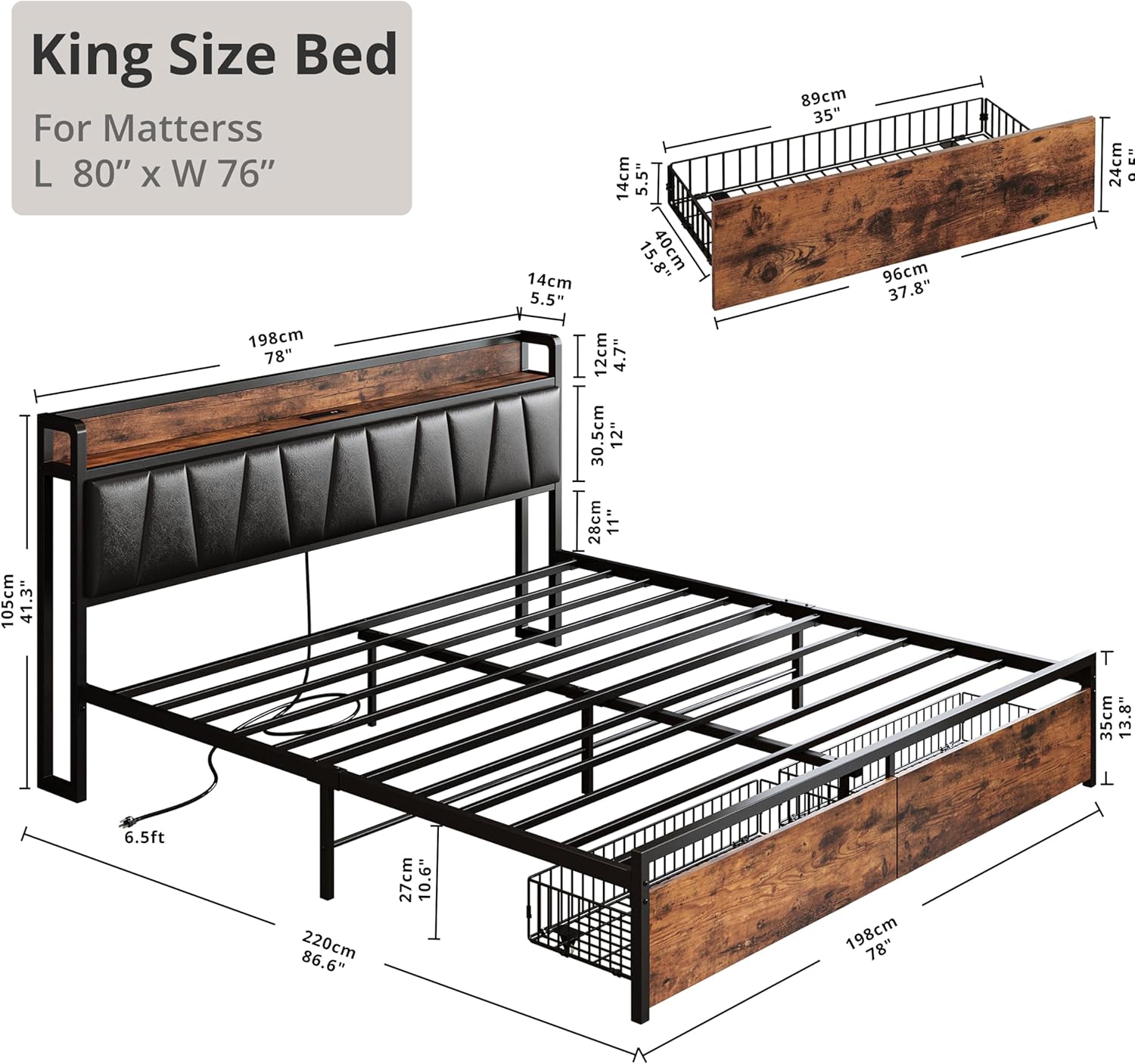 LIKIMIO Charging Storage Bed Frame