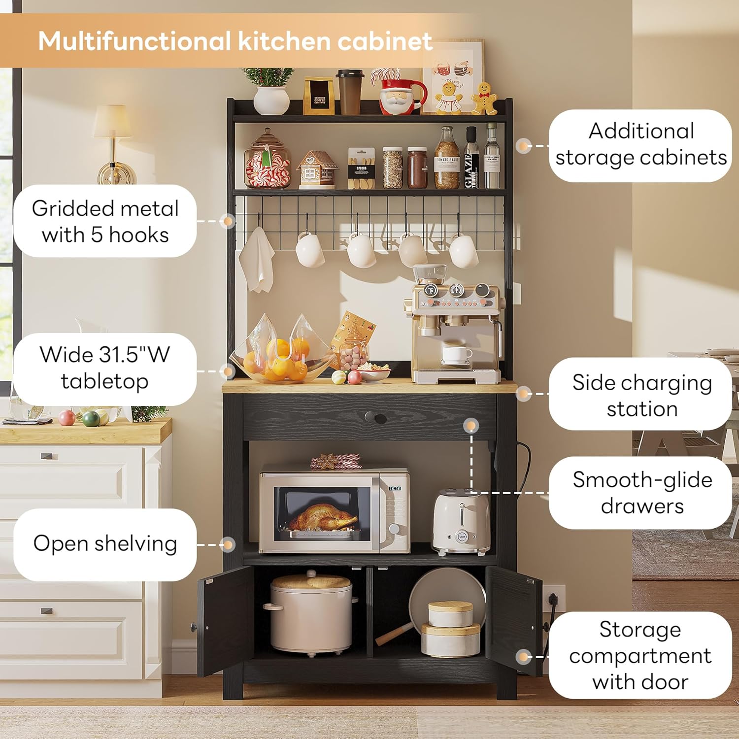 LIKIMIO Farmhouse Style Baker Rack