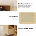 LIKIMIO 39.4" Rattan Coffee Table with Storage Drawers, Natural