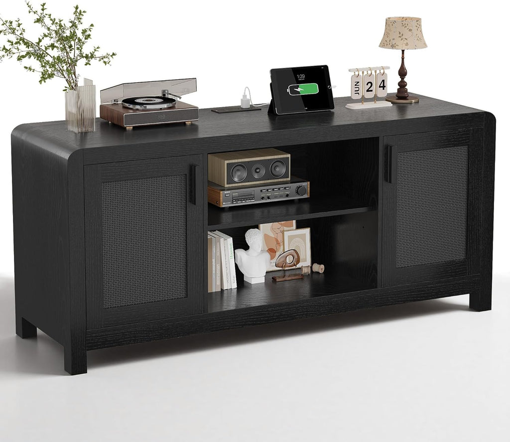 LIKIMIO TV Stand with Power Outlet for TVs up to 65", Black