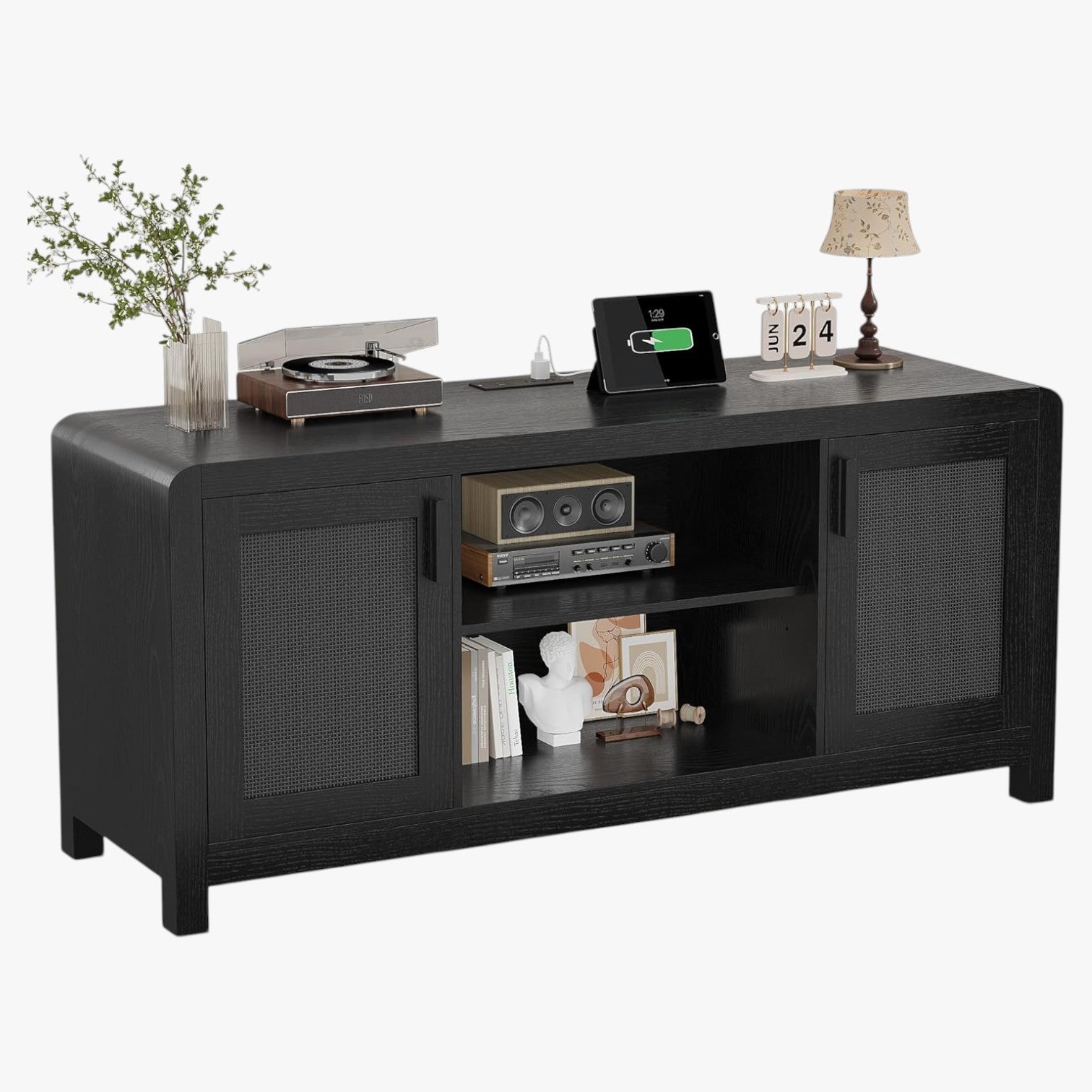 LIKIMIO TV Stand with Power Outlet for TVs up to 65", Black